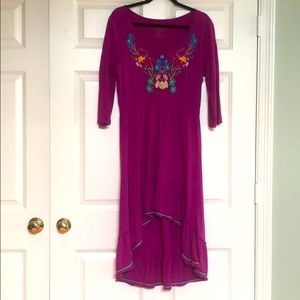 Johnny Was Fuschia Embroidered High Low Dress